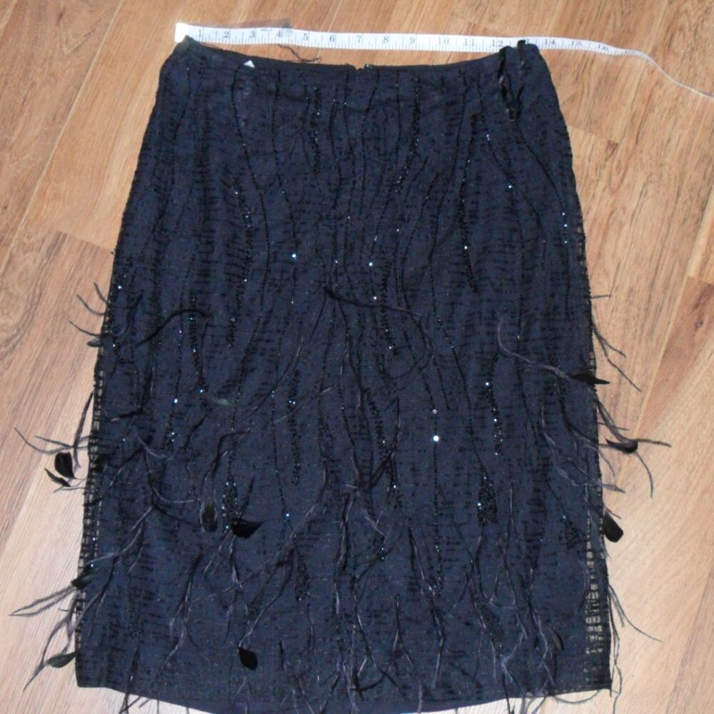 Vintage Black feather beaded Pencil skirt